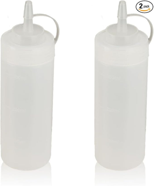 Squeeze Bottles for Sauces,Leak-Proof Condiment Dispenser, BPA-Free Kitchen Restaurant Squeeze Bottle Set with Wide Mouth for Ketchup, Mustard,Syrup,Dressings (White, 2Pack-12oz(300ml))