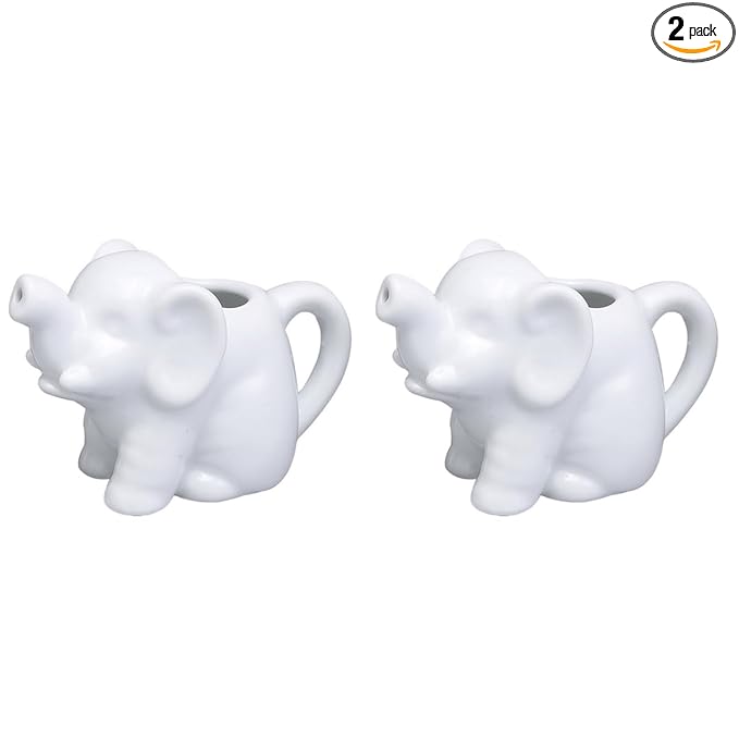 HIC Kitchen Mini Elephant Creamer With Handle, Fine Porcelain, 2-Ounce, For Serving Milk, Cream, Syrup, Dressings, And Sauces, Set of 2