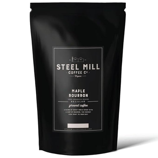Steel Mill Coffee Co. Maple Bourbon Flavored Coffee - 2 LB Whole Bean, Medium Roast, 100% Arabica, Vegan, Gluten-Free, Sugar-Free, Colombian Origin