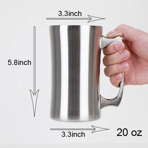 Insulated Cup, Stainless Steel Coffee Mug, 20 oz Coffee Mug, (560 ml), Double Wall Beer Stein, Tumbler with Handle, Insulated Beer Mug with Lid