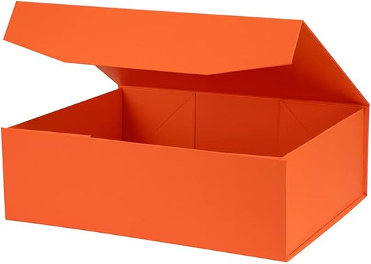 Upgrade 1Pcs Orange Extra Large Gift Box with Lid,16.5 x13 x5 Inches, Hard Magnetic Gift Boxes for Presents Wedding Dress Box Storage,Reusable Foldable Bridesmaid Box