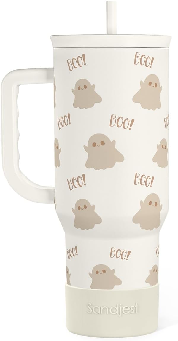 Boo Tumbler with Handle and Straw 40oz – Stainless Sleel Slider Tumbler Travel Coffee Mug for Women - Gift Idea for Fall Autumn Halloween Christmas