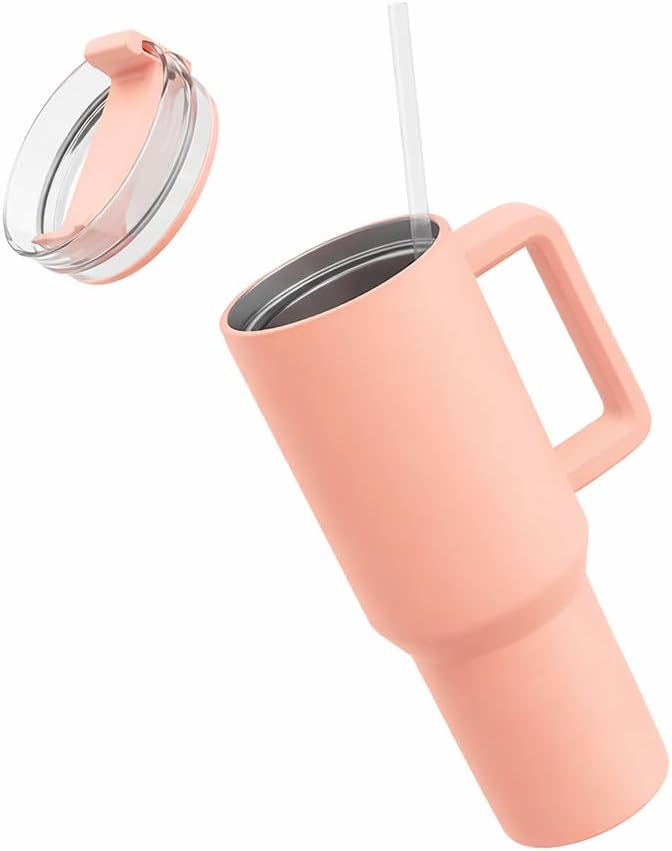 The FaarSky 40 oz Insulated Travel tumbler with lid and straw, 12 Hours Hot & Cold, Vacuum Insulated Stainless Steel, Leak-Proof Lid, (Salmon Pink)