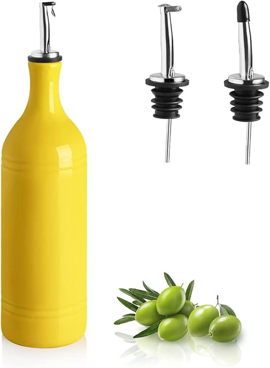Sweejar Large Ceramic Olive Oil Dispenser Bottle, Opaque Oil Cruet Protects to Reduce Oxidation, Suitable for Storage Vinegar, Soy Sauce & Other Liquids, Pack of 1, 24 Fl Oz(Yellow)