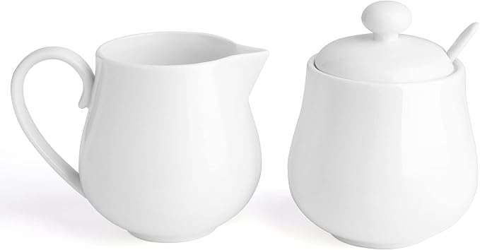 Sweese 12 Ounce Porcelain Sugar and Creamer Set, Coffee Serving Set, 3 Piece with Creamer Pitcher, Sug