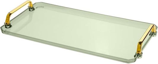 Acrylic Serving Tray with Handles, 16x9 Inch Ottoman Tray, Spill-Proof Coffee Table Tray for Couch, Bedroom & Countertop Decor (Green)