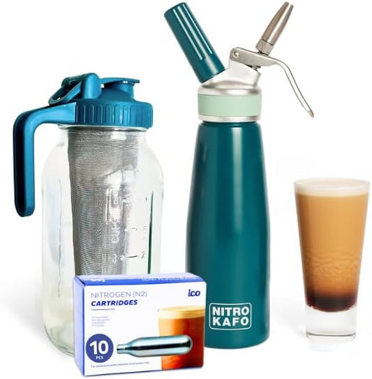 Premium 1L Nitro Coffee Maker, Aluminum Nitro Cold Brew Coffee Maker with Nitro Diffuser Nozzle & Cold Brew Pitcher for Making Nitro Cold Brew, 1 Quart/1L, Includes (10) N2 Cartridges