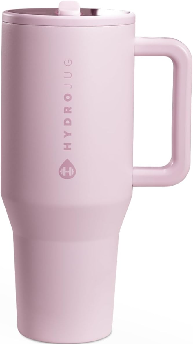 HydroJug Traveler - 40 oz Water Bottle with Handle & Flip Straw - Fits in Cup Holder, Leak Resistant Tumbler-Reusable Insulated Stainless Steel & Rubber Base - Gifts for Women & Men, Sweet Pea