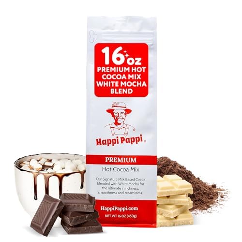Happi Pappi - Premium Hot Cocoa Mix, Dairy-Based Rich and Creamy Chocolate Powder for Drinks & Baking, Indulgent Cacao Treats for Cozy Nights and Warm Beverages, 16 oz Bag – White Mocha Flavor