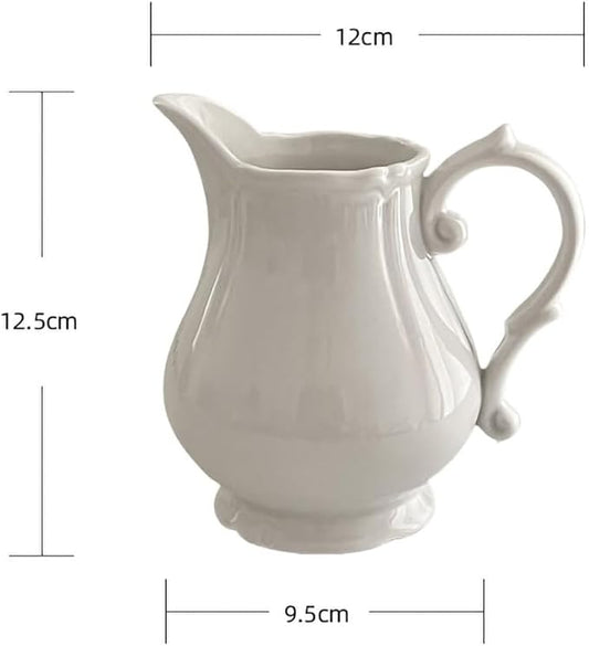 WAIT FLY Vintage Embossed Creamer & Sauce Pitcher - Milk Jug & Serving Pitcher for Kitchen - White Creamer