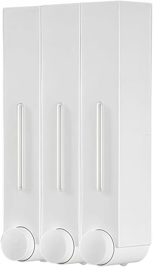 Wall Mounted Dispenser With Multiple Chambers Bathroom Soap Pump Container For Shampoo Shower Gel Conditioner Storage With Large Capacity 400Ml Transparent Window(White Three)