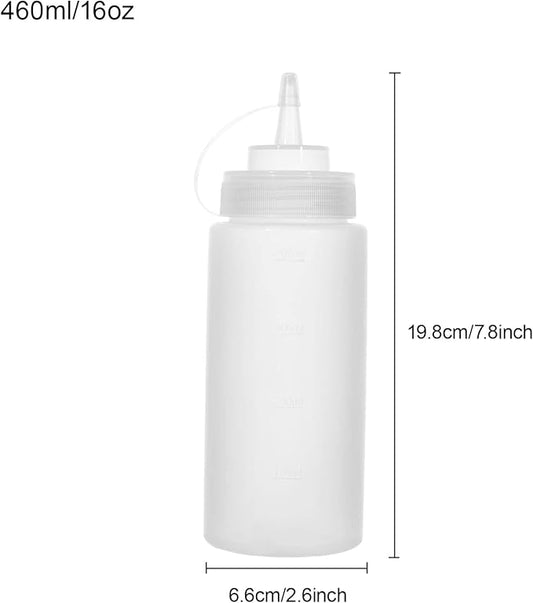 Katfort Squeeze Bottles for Sauces 2 Pack, 16 Ounce Plastic Dressing Squirt Bottles with Cap Lids, Condiment Bottle for Liquids BBQ Dressing Pancake Art Dispenser