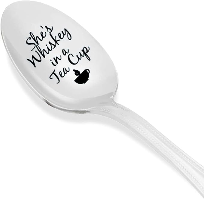 She's Whiskey in a Tea Cup Stainless Steel Engraved Spoon – Teaspoon for Dessert, Coffee, Ice Tea and Serving Spoon – Wedding, Anniversary and Bridal Shower Gift for her – 7 Inch