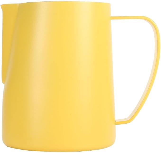 Milk Frothing Pitcher, 12oz/350ml Stainless Steel Espresso Steaming Pitcher, Milk Frother Steamer Cup For Latte Art, Yellow