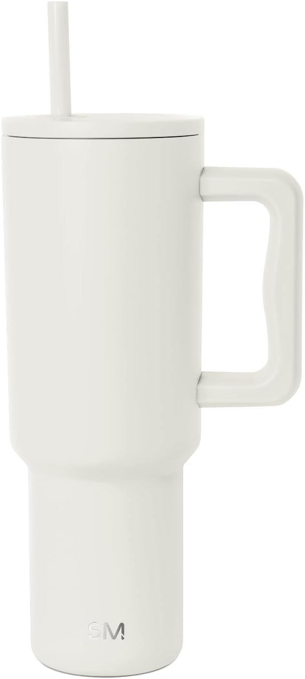 Simple Modern 40 oz Trek Tumbler with Handle and Straw Lid | Cup Holder Friendly Insulated Stainless Steel Travel Mug | Cream