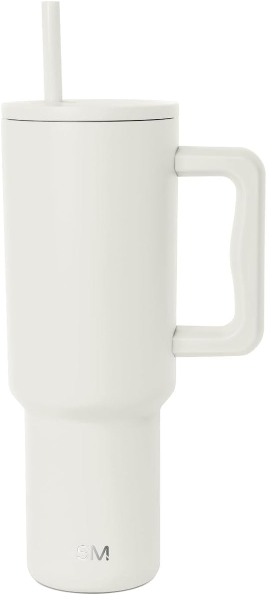 Simple Modern 40 oz Trek Tumbler with Handle and Straw Lid | Cup Holder Friendly Insulated Stainless Steel Travel Mug | Cream
