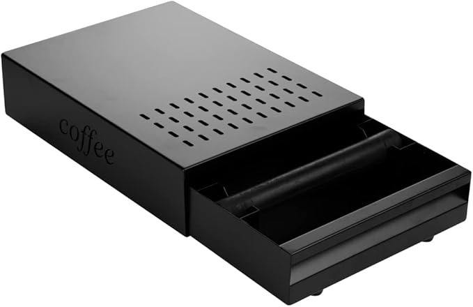 Restaurantware Restpresso 13.5 x 9.75 x 3.75 Inch Espresso Knock Box 1 Vented Coffee Knock Box - Detachable Drawer Silicone Knock Bar Black Stainless Steel Coffee Grounds Knock Box Durable