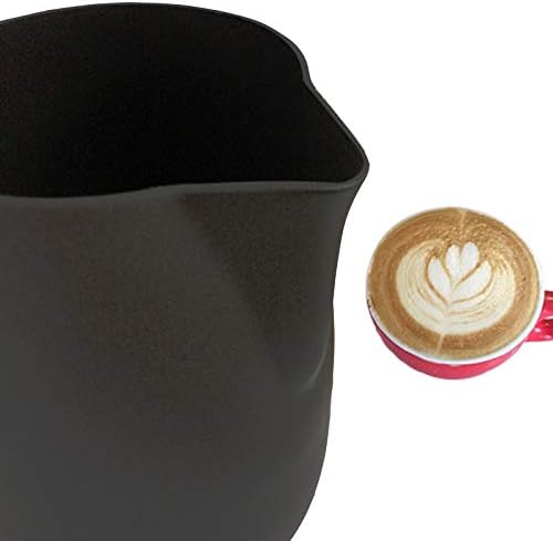 Espresso Milk Frothing Pitcher, 12 oz 20 oz, Stainless Steel Milk Jug Milk Frother Cup, Inner and outer coating, For Latte Art Coffee Machine Tool Steaming Pitcher(12 oz, Black)