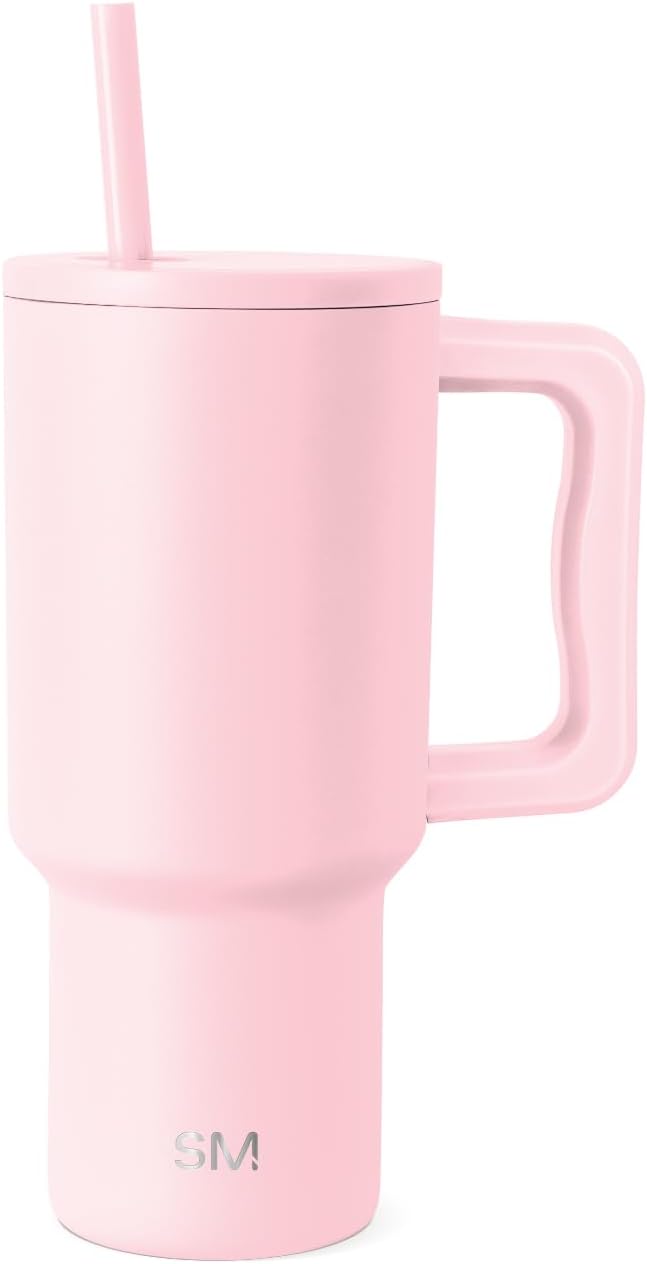 Simple Modern 30 oz Trek Tumbler with Handle and Straw Lid | Cup Holder Friendly Insulated Stainless Steel Travel Mug | Blush