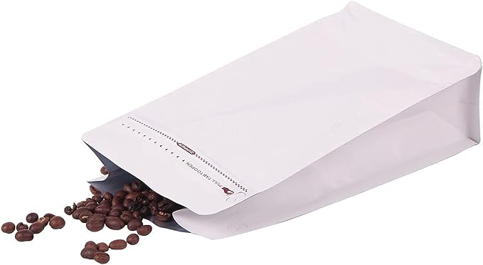 REMTAP Coffee Bags with Valve(50pcs,12 oz) white High Barrier Aluminumed Foil Flat Bottom Standing Coffee Beans Storage Bags,Reusable Heat Sealable Side Zipper Pouches for Home or Store
