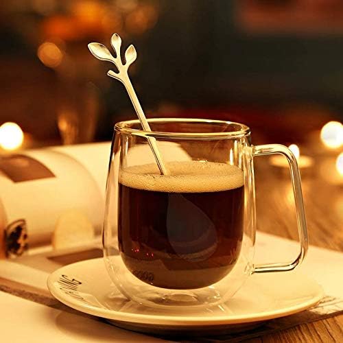 20 Pack Stainless Steel Leaf Coffee Spoon Tableware Dessert Spoons, Stirring, Mixing, Sugar, Stir, Ice Cream, Cake, Teaspoon 4.7 inch Gold