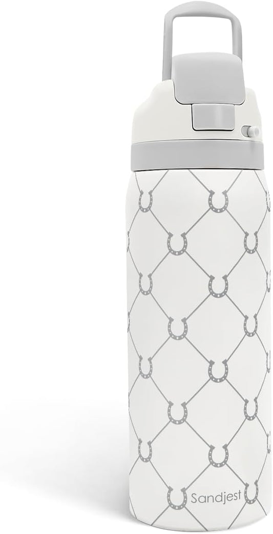 Horse Lover Insulated Stainless Steel Water Bottle with Straw for Sports and Travel, 32oz, Gifts for Women Girls Friends Teens Birthday Christmas (Grey)