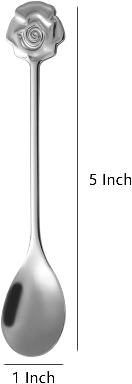 Stainless Steel Coffee Dessert Spoon, Cute Demitasse Spoons for Stirring, Creative Flower Sugar Spoon, 4 Pieces