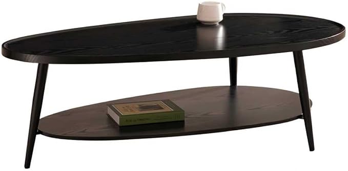 Shrine Black Oval Coffee Table, Mid-Century Modern Coffee Table, Black Walnut Wood Table for Living Room, D47''x W23.6''x H15'', Sleek Conical Metal Legs with Black Finish