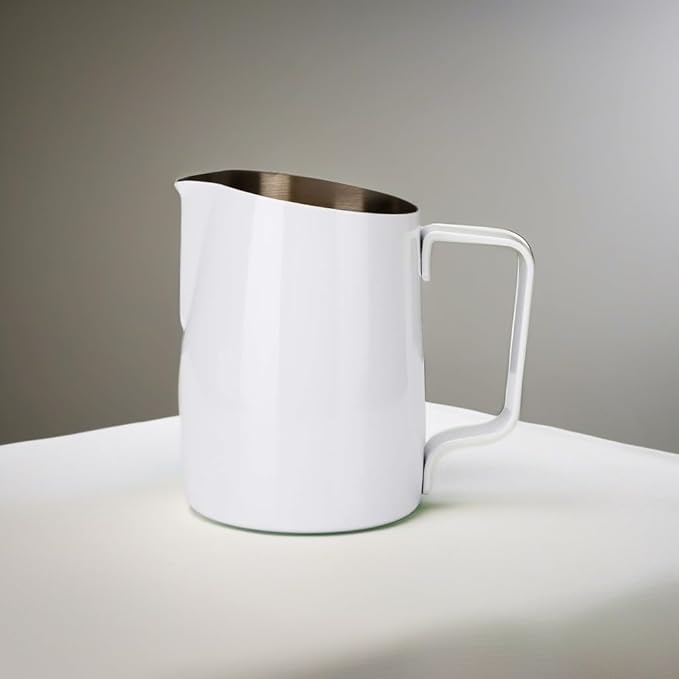 Espresso Steaming Pitcher, Espresso Milk Frothing Pitcher Stainless Steel, Coffee Latte Art Cup 14.2 OZ (420ml) White