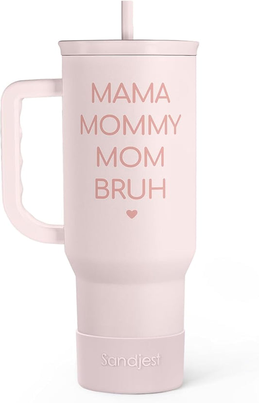 Gift for Mom - Mama Mommy Mom Bruh Stainless Steel Tumbler with Handle, Travel Coffee Mug for Moms - Gifts for Birthday Christmas Mothers Day, 40oz