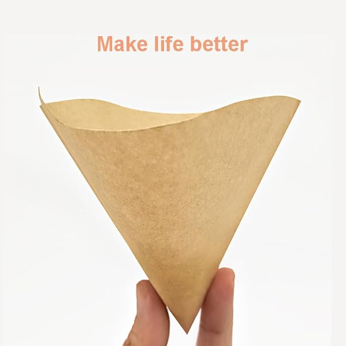 EASTYLIF Disposable Cone Coffee Filters V02-200 Count Unbleached Natural Brown Paper Filters, 2-4 Cup Pour Over & Drip Coffee Makers, Compatible with Conical/V-Shaped Drippers
