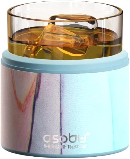 asobu Whiskey Glass with Insulated Stainless Steel Sleeve, 10.5 ounces (Aqua Pink)