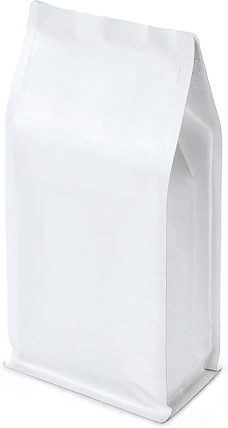 White Kraft Paper Stand Up Coffee Bag/Flat Bottom Coffee Pouch with One Way Degassing Valve and Reusable Side Zipper(Pull Tab to Open) (16oz, 1lb, 50 Pieces)