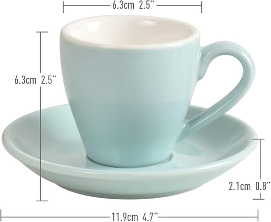 ionEgg Porcelain Espresso Cup with Saucer And Stainless Steel mini Spoons, Espresso shot Cup, 80ml/2.7Oz, Pack of 2, Blue