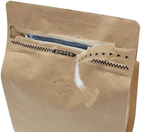 Natural Kraft Coffee Pouches, Resealable Coffee Bag with Valve, Flat Bottom Pull Tab Zipper (100pcs, 12oz, 0.75lb,340g)