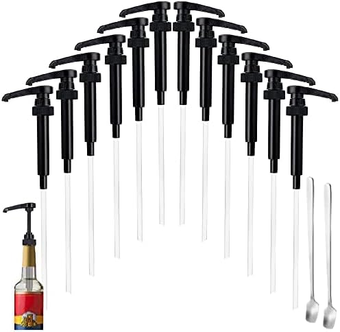 12 Packs Black Coffee Syrup Pump Dispenser, Compatible with 25.4 Oz/750ml Bottles, Great for Home & Coffee Bar Drinking Mixes, Tea, Beverage, Cocktails, Plus Spoons(5.23")