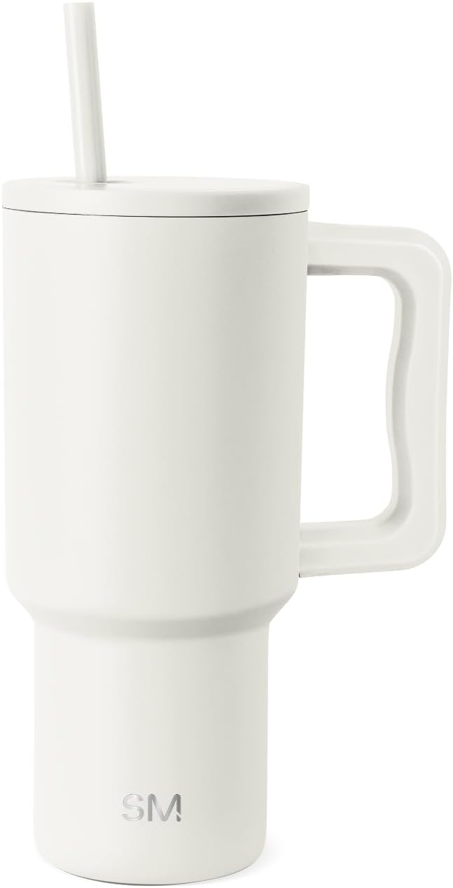 Simple Modern 30 oz Trek Tumbler with Handle and Straw Lid | Cup Holder Friendly Insulated Stainless Steel Travel Mug | Cream