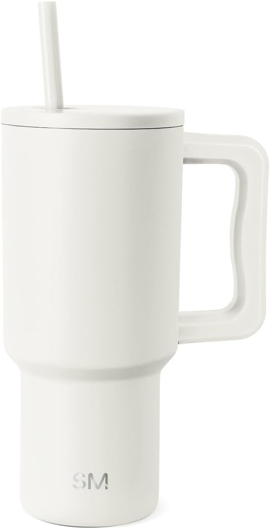 Simple Modern 30 oz Trek Tumbler with Handle and Straw Lid | Cup Holder Friendly Insulated Stainless Steel Travel Mug | Cream