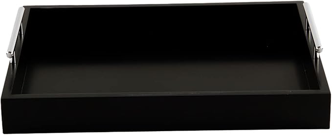 JJSQYLAN Wooden Serving Tray with Handles Rectangle Breakfast Tray for Coffee Table Decorative Ottoman Tray 16”x 12” for All Occasion's (Blck)