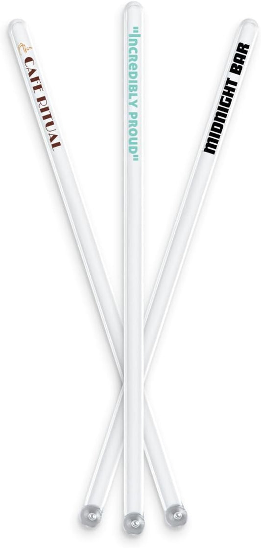 6.5" Custom Clear Flat-Stemmed Drink Stirrers – Personalized Swizzle Sticks with Full-Color Printing – Transparent Stirrers for Cocktails, Coffee & Events – 50 Pack