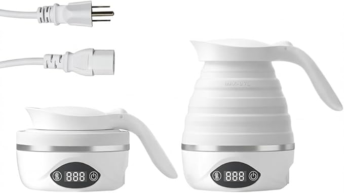 Collapsible Travel Kettle Electric Portable Foldable Kettle for Boiling Water, Suitable for 110V & 220V Dual Voltage, for Tea & Coffee, 850W Small Mini BPA-free Silicone White electric kettle