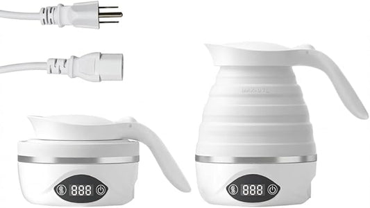 Collapsible Travel Kettle Electric Portable Foldable Kettle for Boiling Water, Suitable for 110V & 220V Dual Voltage, for Tea & Coffee, 850W Small Mini BPA-free Silicone White electric kettle