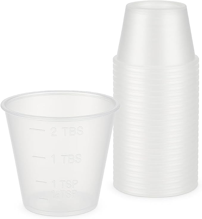 [100 Count - 1 oz.] Perfect Stix Disposable Graduated Plastic Medicine Cups - For Mixed Pills, Medication Measuring, Resin Mixing, Mouthwash