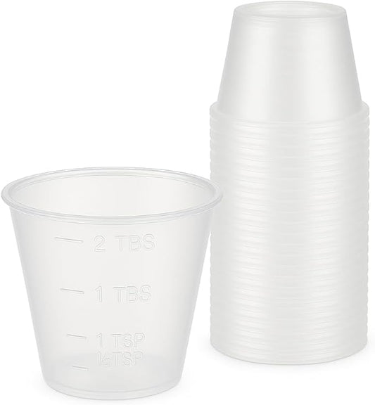 [100 Count - 1 oz.] Perfect Stix Disposable Graduated Plastic Medicine Cups - For Mixed Pills, Medication Measuring, Resin Mixing, Mouthwash