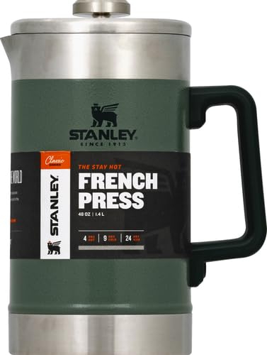 STANLEY Classic Stay-Hot French Press Coffee Maker 48 oz | 5 Minute Brew, 4 Hours Hot | Mesh Filter for Coffee Grounds | Insulated Stainless Steel French Press | BPA-Free | Hammertone Green