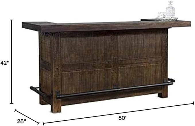 Pemberly Row 80" Transitional Wood Gorgeous Bar Unit with Pull-Out Tray, Foot Rail, 2 Drawers, Adjustable Shelves, Stemware Rack, Wine Storage, in Cherry/Tobacco Finish