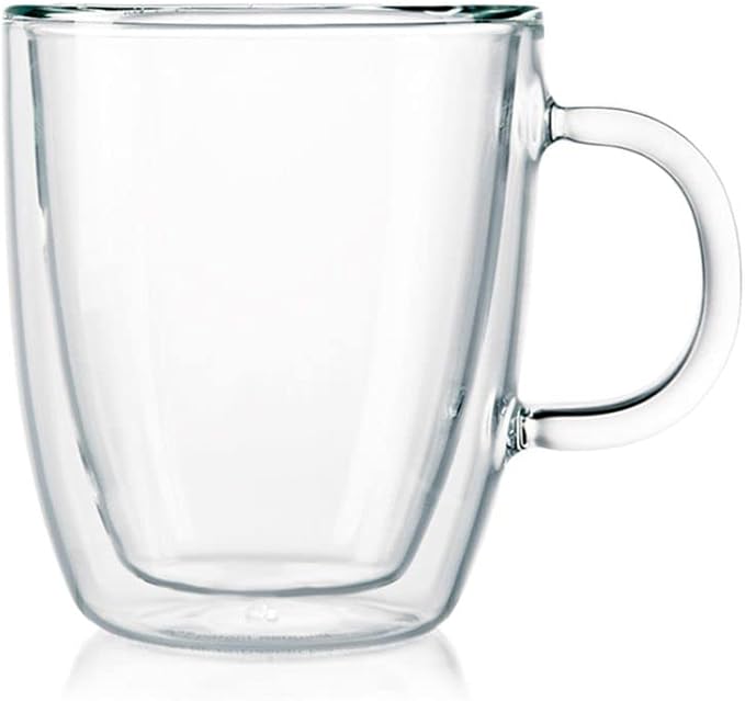 Bodum 10oz Bistro Double Wall Insulated Mug, High-Heat Borosilicate Glass, Set of 6, Clear
