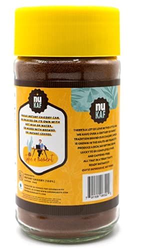 nuKAF By Gourmanity Instant Chicory Coffee Alternative, Brews Like Regular Coffee, All Natural 100% Chicory Root Powder, Great for Your Daily Drink, Rich in Prebiotics, Kosher, 7oz jars (Pack of 2)
