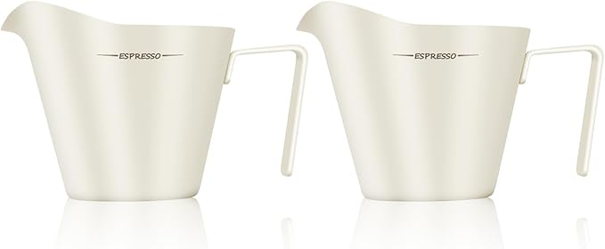 IKAPE Espresso Measuring Cup, 304 Anti-scald Stainless Steel Espresso Shot Cups 2Pcs with Handle, Coffee Pouring Cup for Barista Tool Accessories(White)