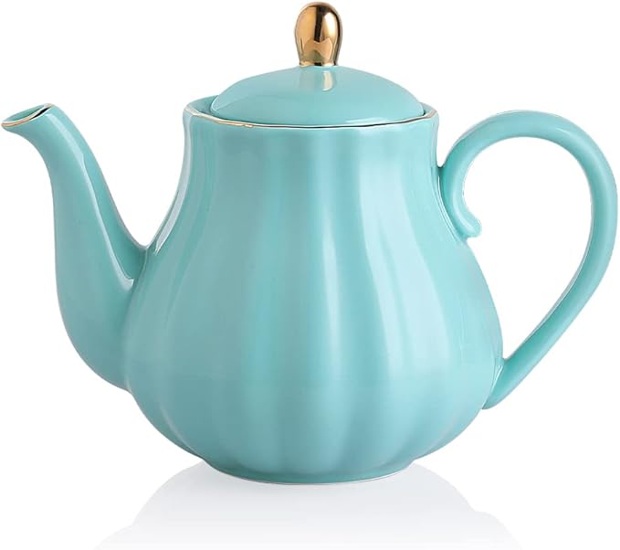 Sweejar Royal Teapot, Ceramic Tea Pot with Removable Stainless Steel Infuser, Blooming & Loose Leaf Teapot - 40 Ounce (Turquoise)